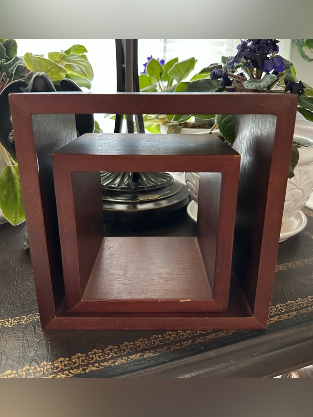 Set Wooden Cube Floating Wall Shelves in Dark Cherry - Home Wall Decor